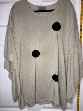 Cream Crewneck Sweater with Black Pom Accent